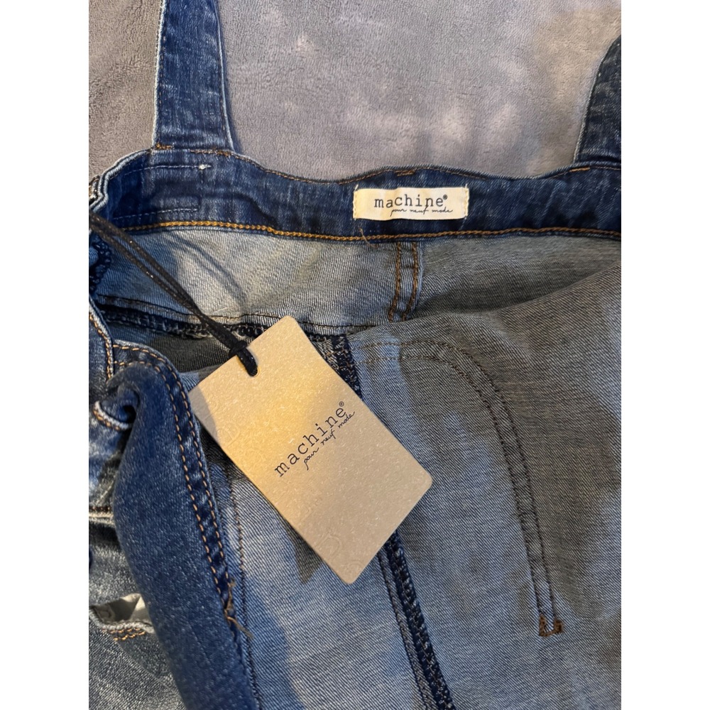 Machine Jeans Womens Distressed Denim Overalls Medium Wash Size 29 NWT - Picture 2 of 5